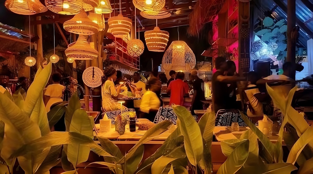 Stylish Accra restaurant table available through the Flavva app